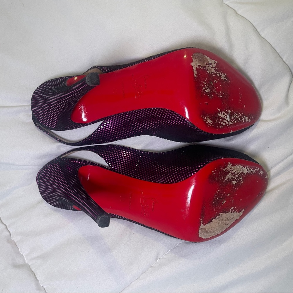 Christian Louboutin Metallic Purple/Black Textured Suede No. Prive Slingback - Picture 5 of 6